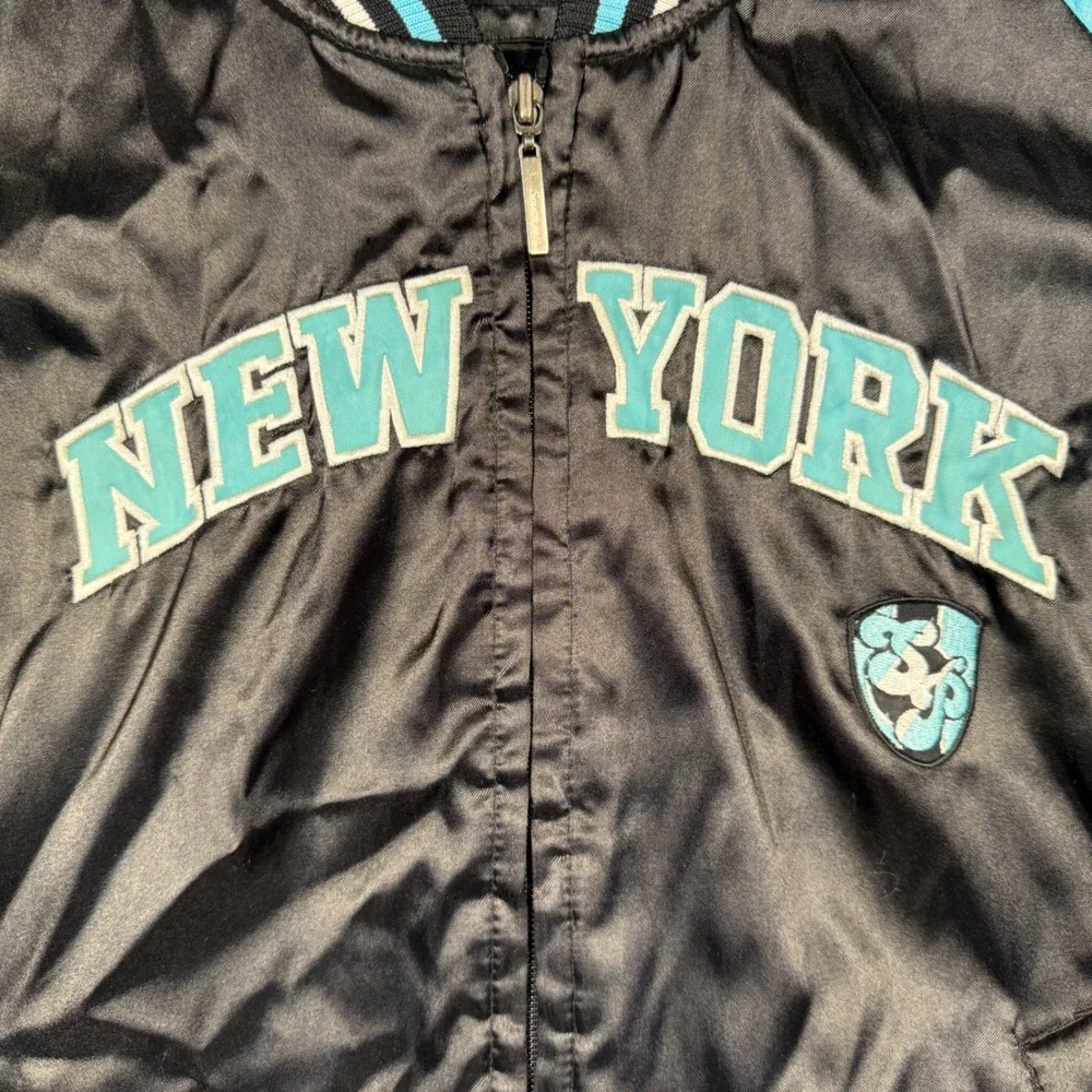 Vintage Y2K Southpole New York Satin Bomber Jacket Teal Black‎ Quilted Women's L